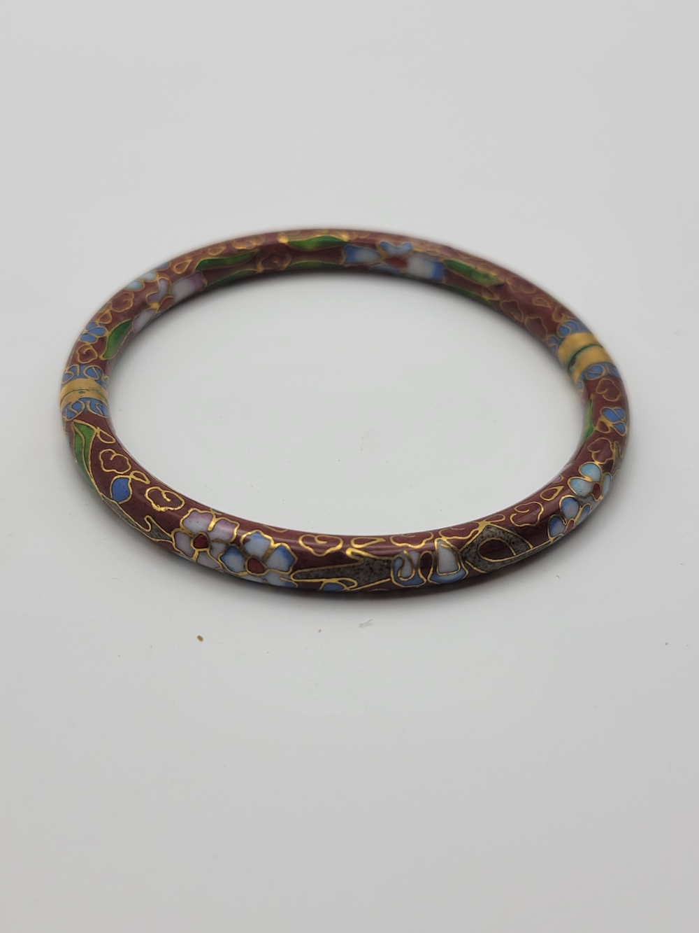 Vintage Red and brown Cloisonné Floral Enamel Bangle Bracelet